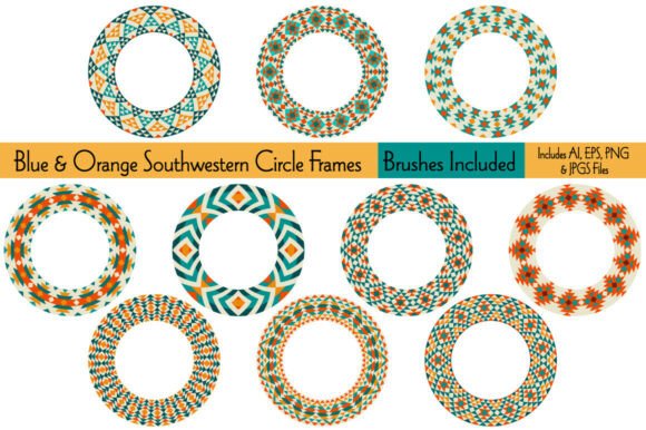 Blue Orange Southwestern Circle Frames: A Versatile Design Resource for Creative Projects