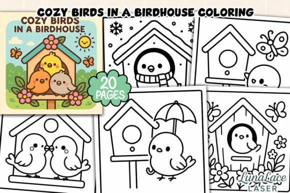 Cozy Birds in a Birdhouse Coloring Page: A Thoughtful Choice for Mindful Coloring Enthusiasts