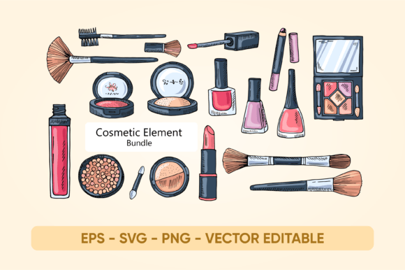 Hand Drawn Cosmetic Elements Bundle: A Creative Essential for Beauty-Themed Design Projects